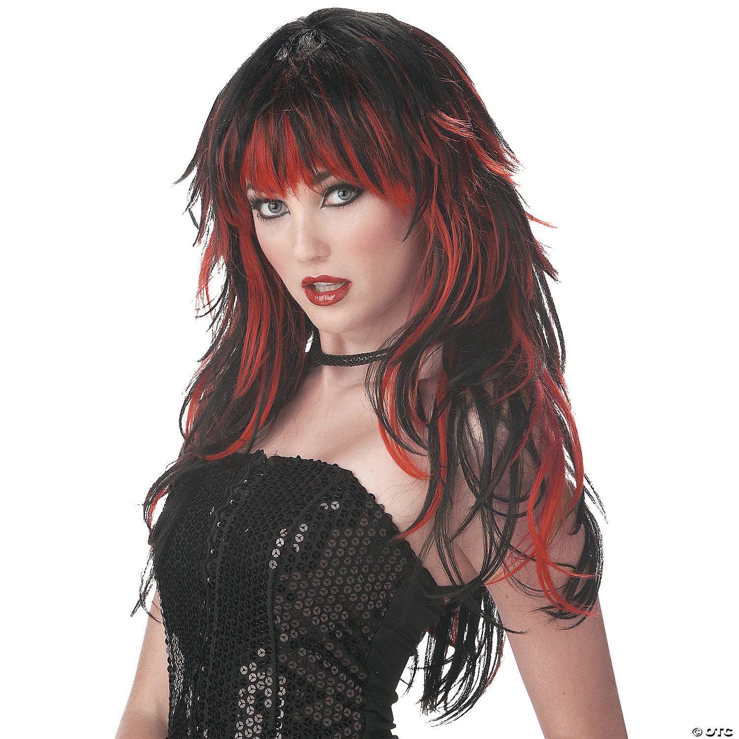 TEMPTING TRESSES RED BLACK WIG - HALLOWEEN