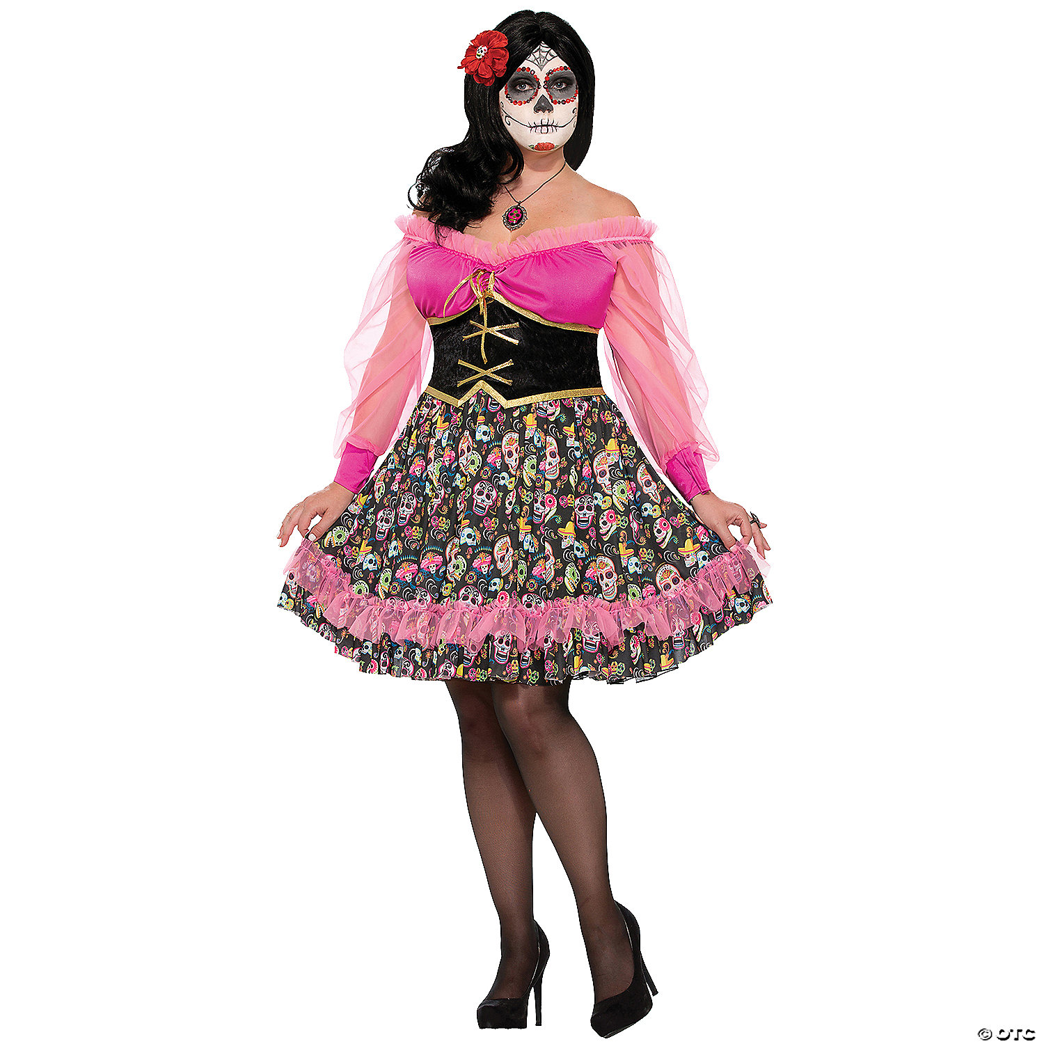 PLUS SIZE DAY OF THE DEAD LADY COSTUME - HALLOWEEN